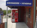 blue awning with lettering