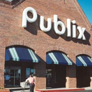 blue awnings at publix