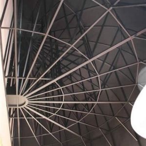 circular black awning with wireframe