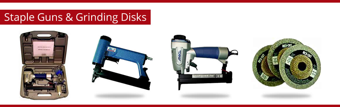 Staple Guns & Grinding Disks with example images of both
